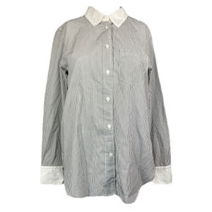 J. Crew Shirt Womens Sz 4 Navy Blue White Striped Cotton Classic Button Up‎